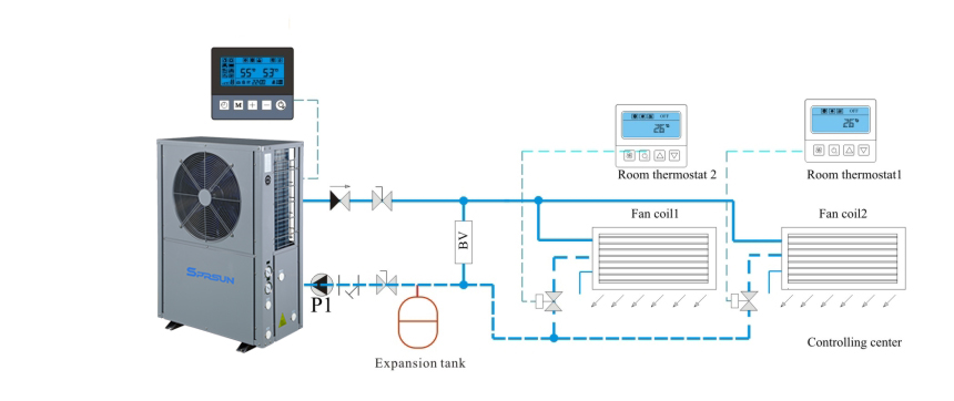 Схема установки системы отопления и охлаждения воздушного теплового насоса