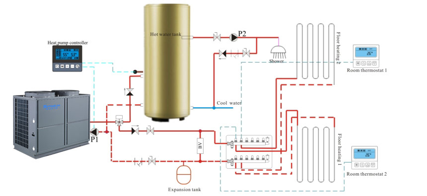 Схема установки водонагревателя с тепловым насосом 10P
